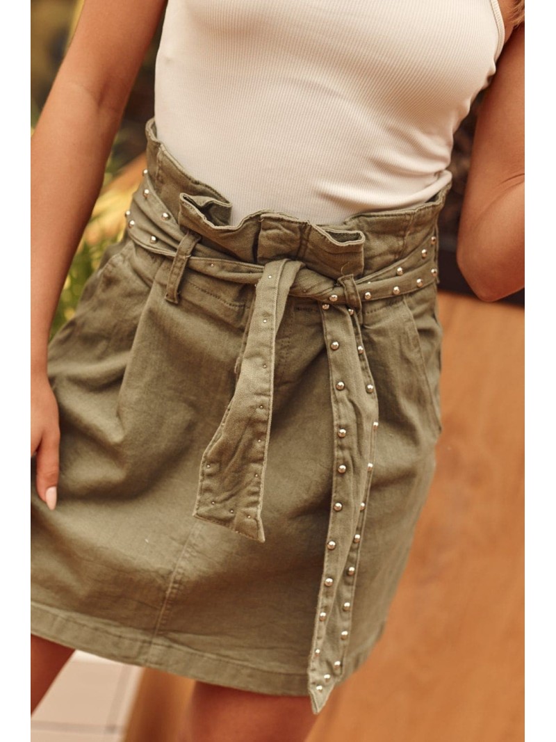 High-waisted denim skirt khaki 20559 - Online store - Boutique